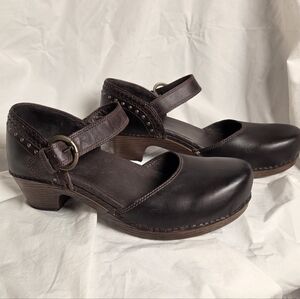 Dansko Makenna Leather Mary Jane Clog Brown Women's 40 Adjustable Strap Heel